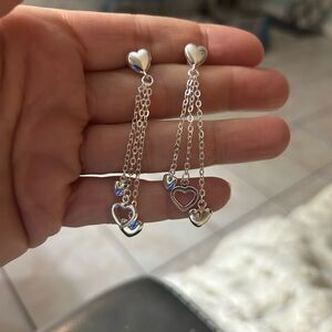 Silver Heart Drop Earrings